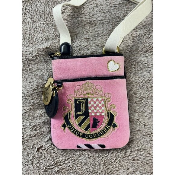 Juicy Couture Vintage Velour Pink Crossbody Bag Mini Y2K Purse - Picture 16 of 16